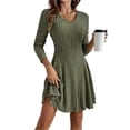 thumbnail image 1 of Vestido Corto de Punto Acanalado de Larga para Mujer, Otoño e Invierno, Cuello en V, Informal, Corte A Verde XXL, 1 of 8