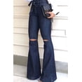 thumbnail image 3 of LovelyWholesale Women's High Stretchy Broken Holes Deep Blue Jeans, 3 of 4