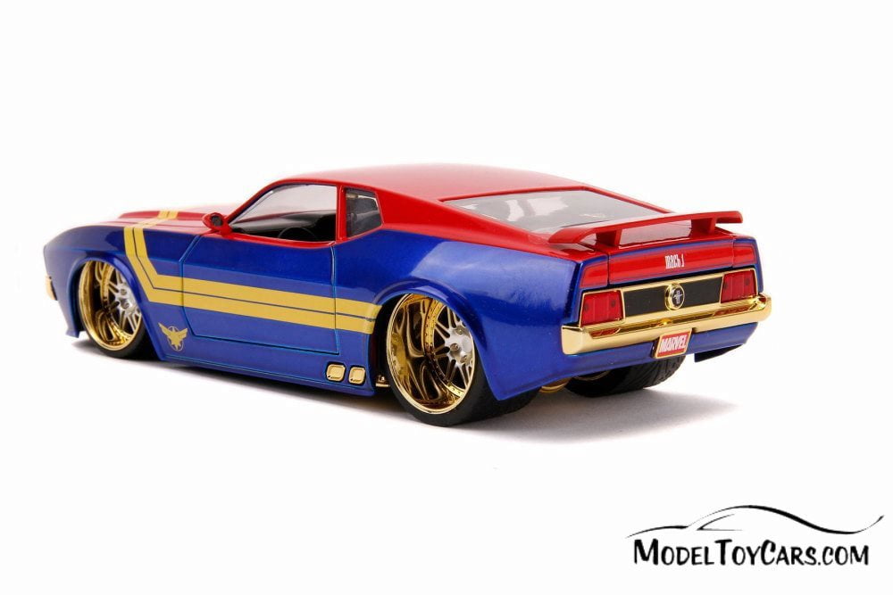 1973 Ford Mustang Mach 1 with Captain Marvel Figure, Red and Blue - Jada 31193/4 - 1/24 Scale Diecast Model Toy Car