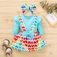 thumbnail image 3 of Edvintorg 3-18M My Valentine Gifts for Baby Girl Outfits Cute Sweet Heart Print Long Sleeve Ruffles Romper Bodysuit + Suspender Skirts + Headbands 3Pcs Suit, 3 of 7