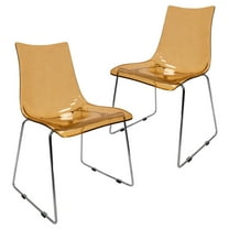 Modern Acrylic Chairs (Set of 2) - Chrome Frame, Stackable - Transparent Dining Side Chairs - Brilliance Design
