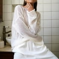 thumbnail image 5 of Crochet Top, Yigetop Women's Mesh Long Sleeve Tops Boat Neck See Through Sweater Crochet Knit Tops Sheer Tops for Women White L, 5 of 9