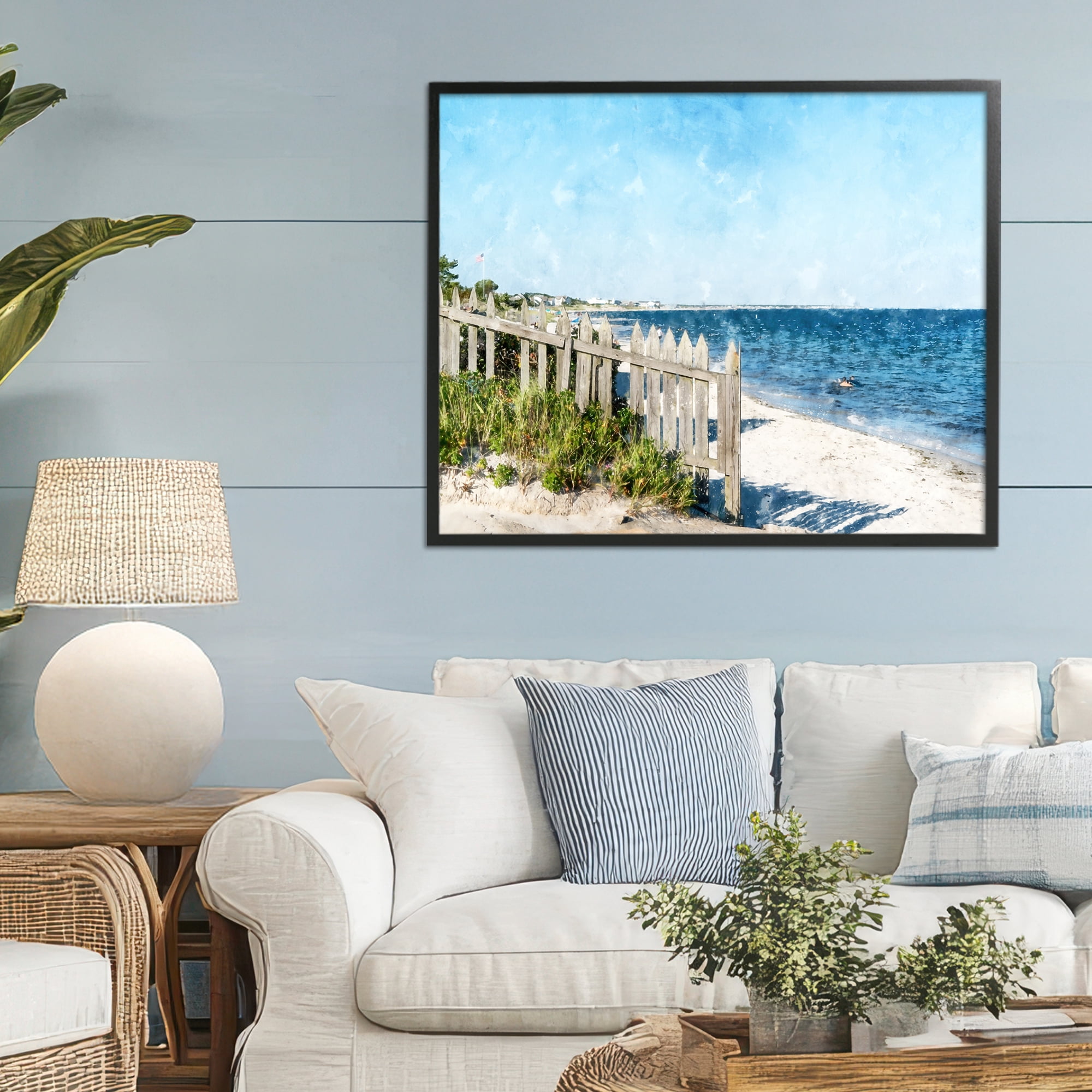 Stupell Industries Beach Pickets View Black Framed Giclee Art, design by Kim Curinga