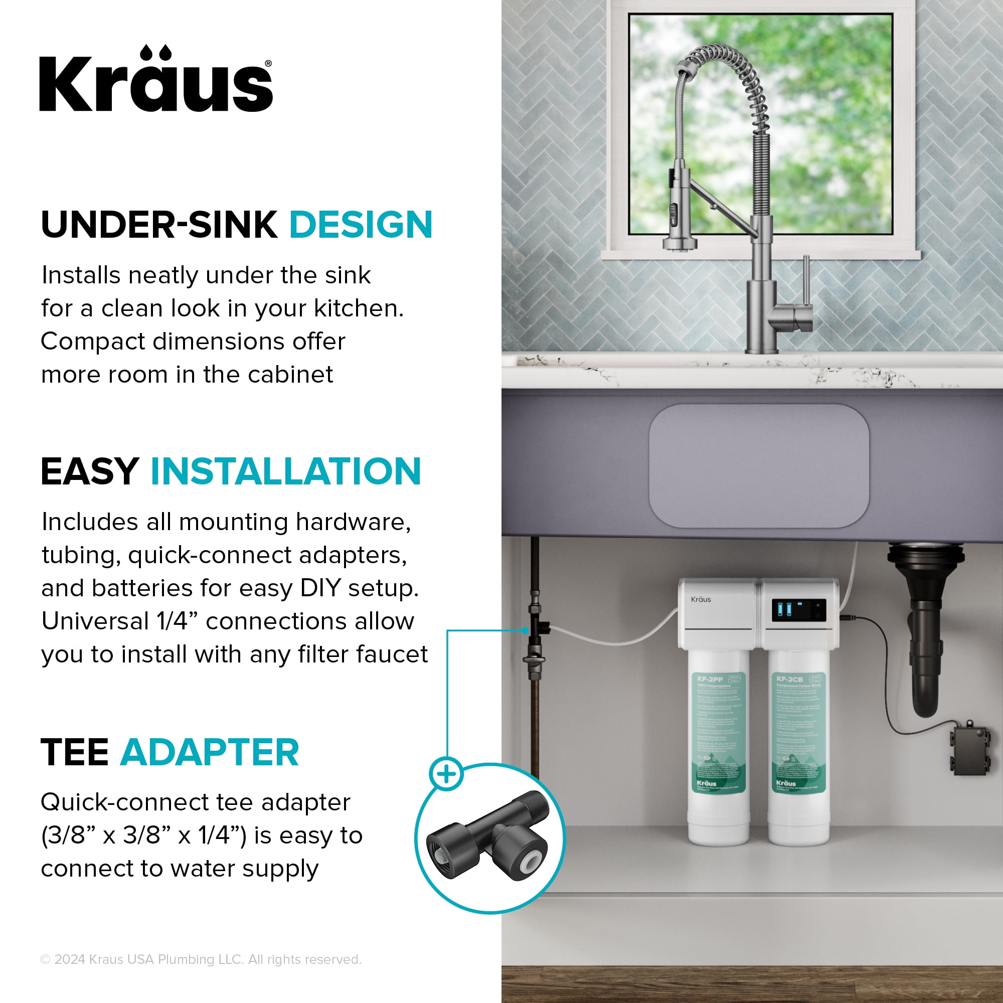 KRAUS Purita 2-Stage Under Sink Water Filtration System with Digital Display Monitor