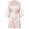 thumbnail image 2 of DAKIMOE Silk Satin Robes for Women Bride Bridesmaid Party 3/4 Sleeve Sexy Short Bath Robe Comfy Sleepwear Loungewear Nightwear for Womens, Pure Champagne, S, 2 of 8