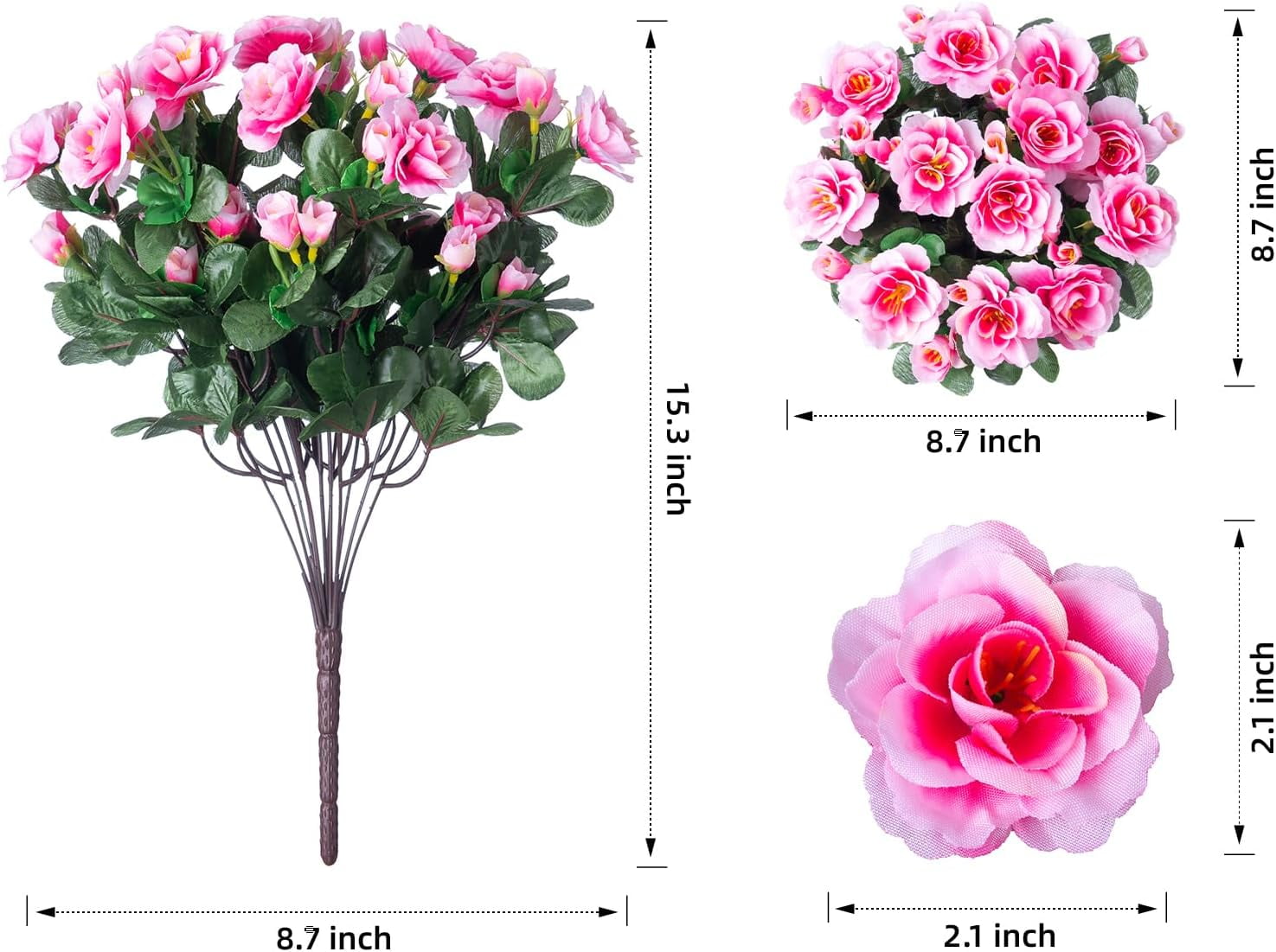 Artificial Fake Outdoor Flowers Plants for Spring Home Decoration, Faux Silk Red Camellia UV Resistant Realistic Look Real for Planter Outside Front Door Porch Patio Balcony, 3 Bundles