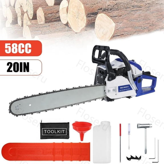 Floseru 58cc Gas Chainsaw, 20 Inch Professional Chainsaw with 2-Cycle Engine & Anti-Vibration System, Quick Start Technology for Tree Cutting, Firewood, Logging
