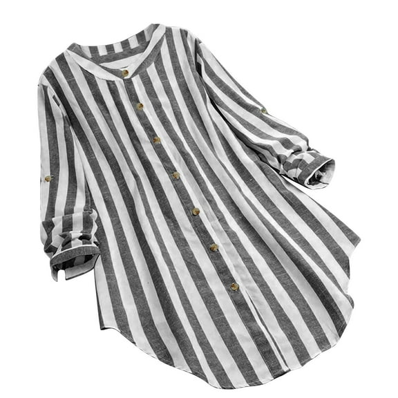 TFEOQRY Women's Blouses Outwear Striped Button Casual Loose Shirt Long Sleeved Cardigan Top Black
