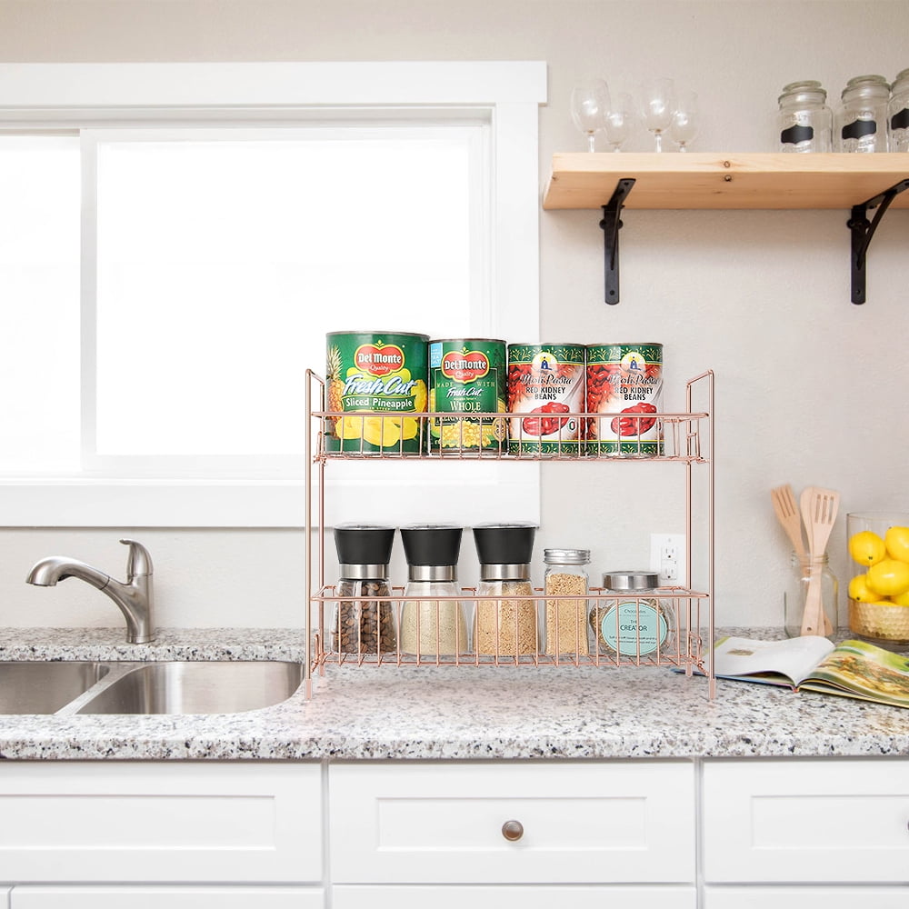 Rose Gold 2 Tier Countertop Spice Rack Organizer Storage Shelf by [Brand Name]