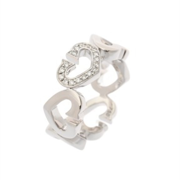 Pre-Owned CARTIER Cartier 2C Heart Ring #48 B4041548 Women's 18K White Gold WG A Rank Used Ginzo