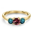 thumbnail image 3 of Gem Stone King 10K Yellow Gold Red Rhodolite Garnet and Blue Diamond Engagement Ring for Women | 1.14 Cttw | Round 5MM | Gemstone January Birthstone | Size 6, 3 of 6