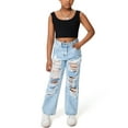 thumbnail image 7 of Happy Cherry Baggy Jeans Y2k Kids Ripped Girls Cool Loose Denim Pants Wide Leg Elastic Waist Pants Summer Streetwear with Pockets 7-8 Years, 7 of 7
