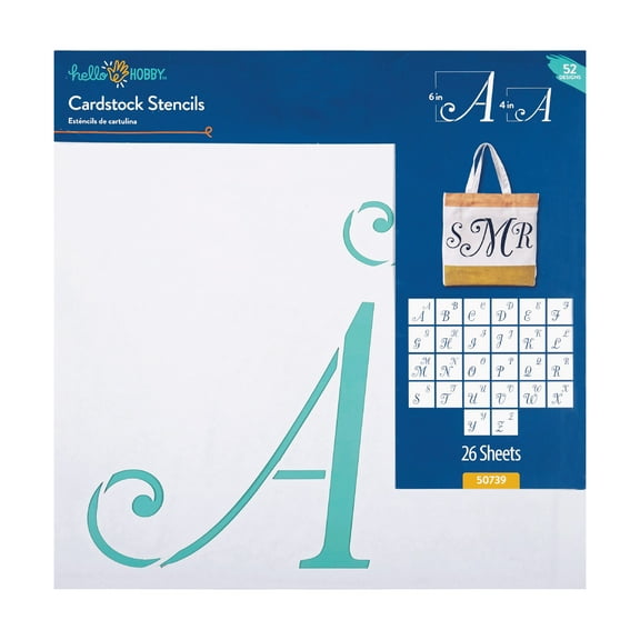 Hello Hobby Cardstock Stencil Set, 12" x 12", 26 Piece, Script Alphabet