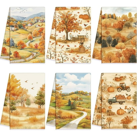 KKFEN-6 Pcs Fall Kitchen Towels Pumpkins Maple Leaf Truck Hand Dish Towel Autumn Landscape Decorative Tea Towels 24 x 16 Inches for Season Kitchen Decoration Cooking Baking Party Supplies KKFEN-6 Pcs Fall Kitchen Towels Pumpkins Maple Leaf Truck Hand Dish Towel Autumn Landscape Decorative Tea Towels 24 x 16 Inches for Season Kitchen Decoration Cooking Baking Party Supplies