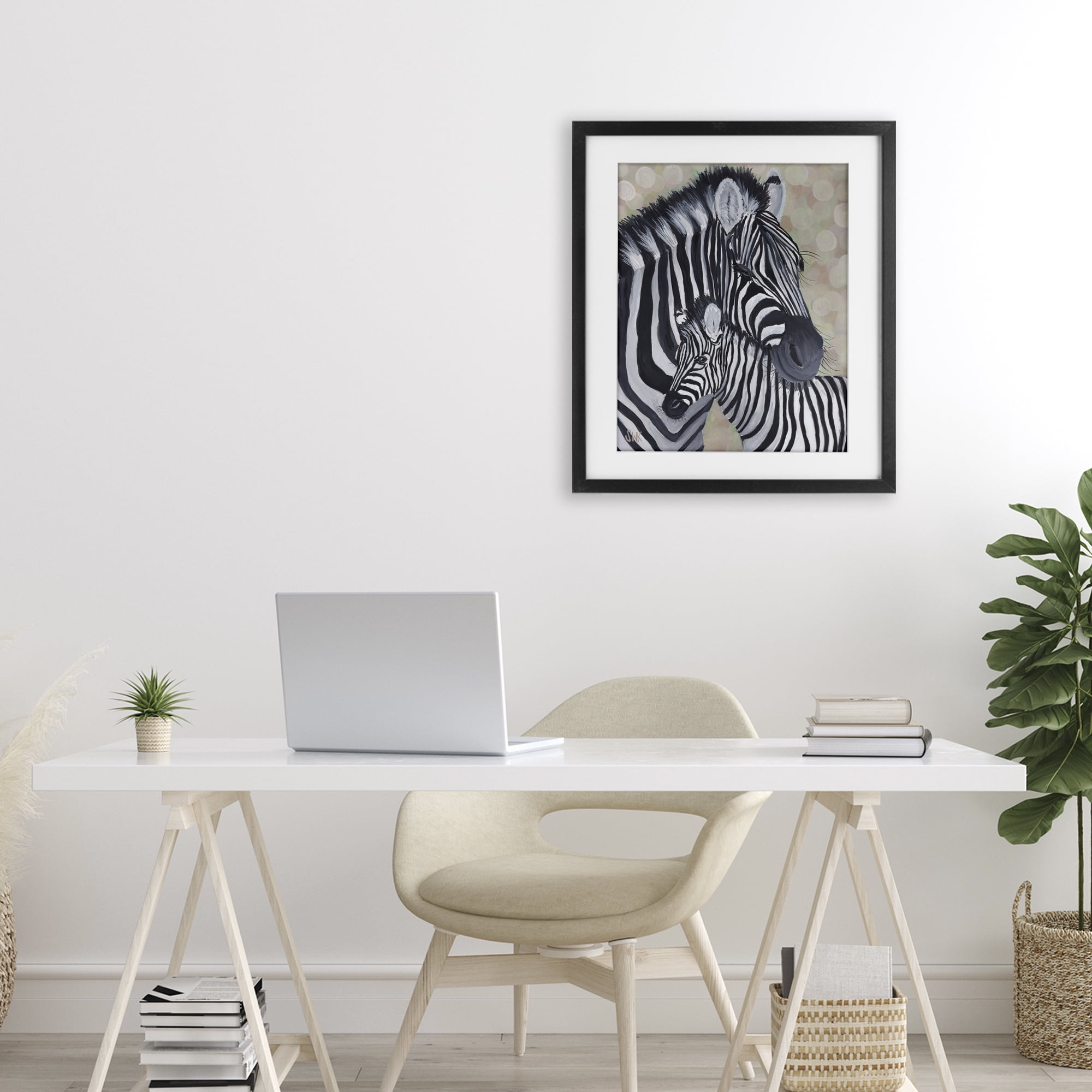 Stupell Industries Mama Zebra & Her Foal Black Framed Print Under Glass, design by Sarah Waldron Kimball