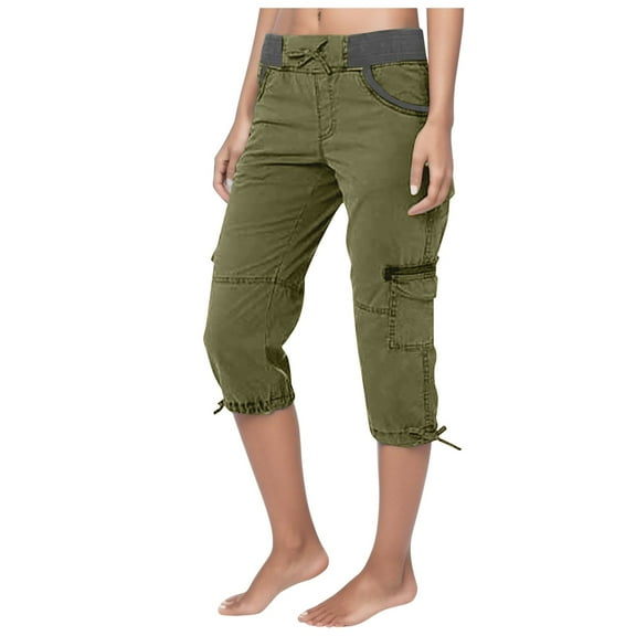 Huowey Pants for Women Summer Pocket Trousers Outdoor Casual Sports Cropped Pants Overalls Thin Loose Cargo Shorts