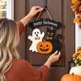 thumbnail image 7 of Halloween Ghost Door Wreath Wooden Black Cat Pumpkin Hanging Sign Cute Bat Front Door Decoration for Porch Wall Entryway Indoor Outdoor Farmhouse Home and Halloween Party Decor,D, 7 of 7