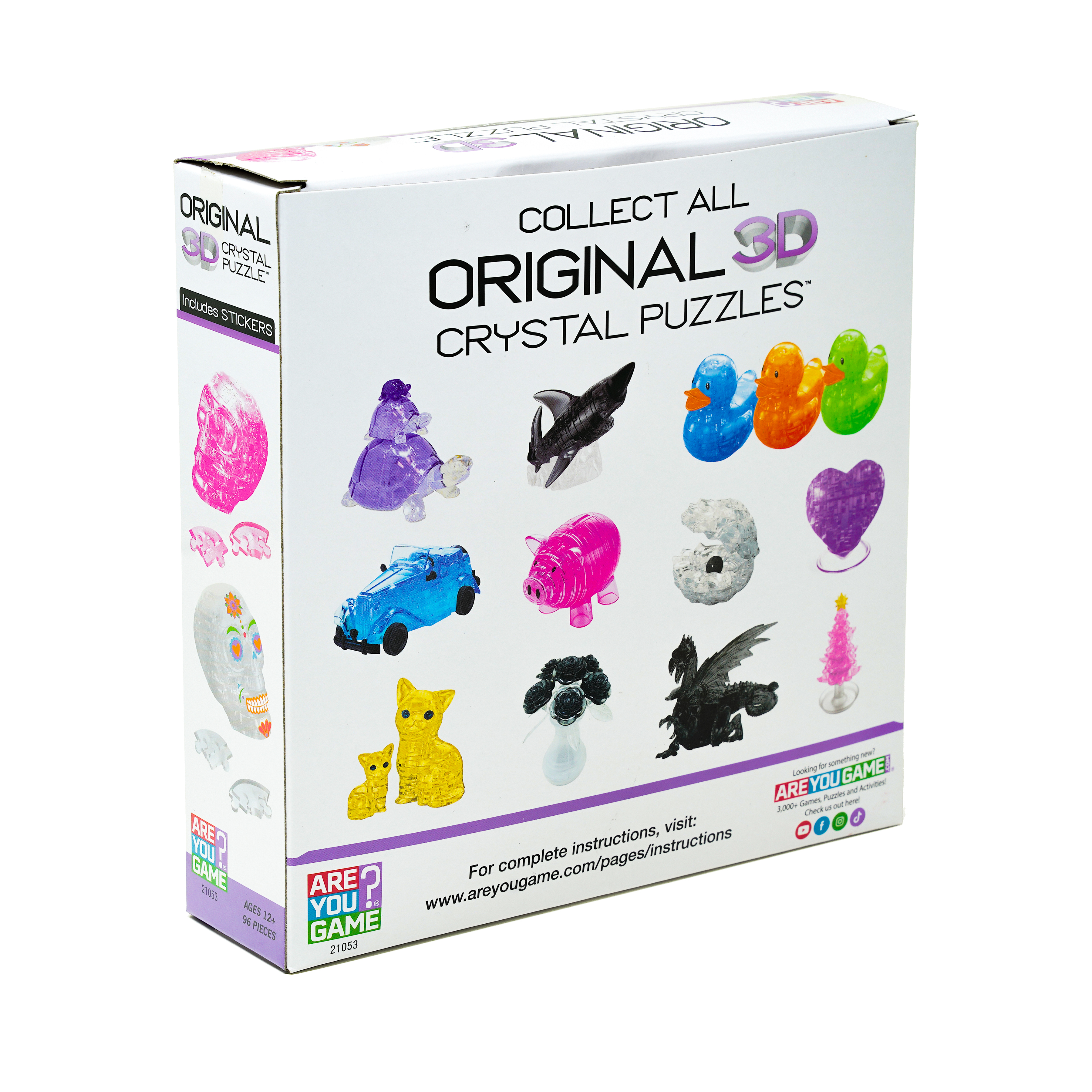 AreYouGame.com 3D Crystal Puzzle - Deluxe Skulls 2-Pack Bundle with Stickers (White/Pink): 96 Pcs