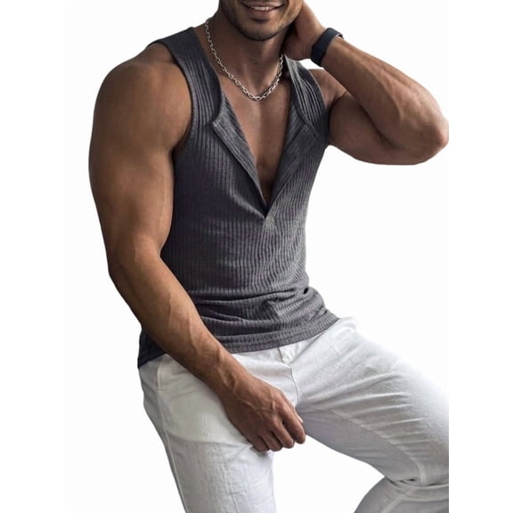 Men'S Tank Tops Sleeveless V Neck Workout Muscle Gym Athletic Shirts Casual Summer Tee Dark Gray XL