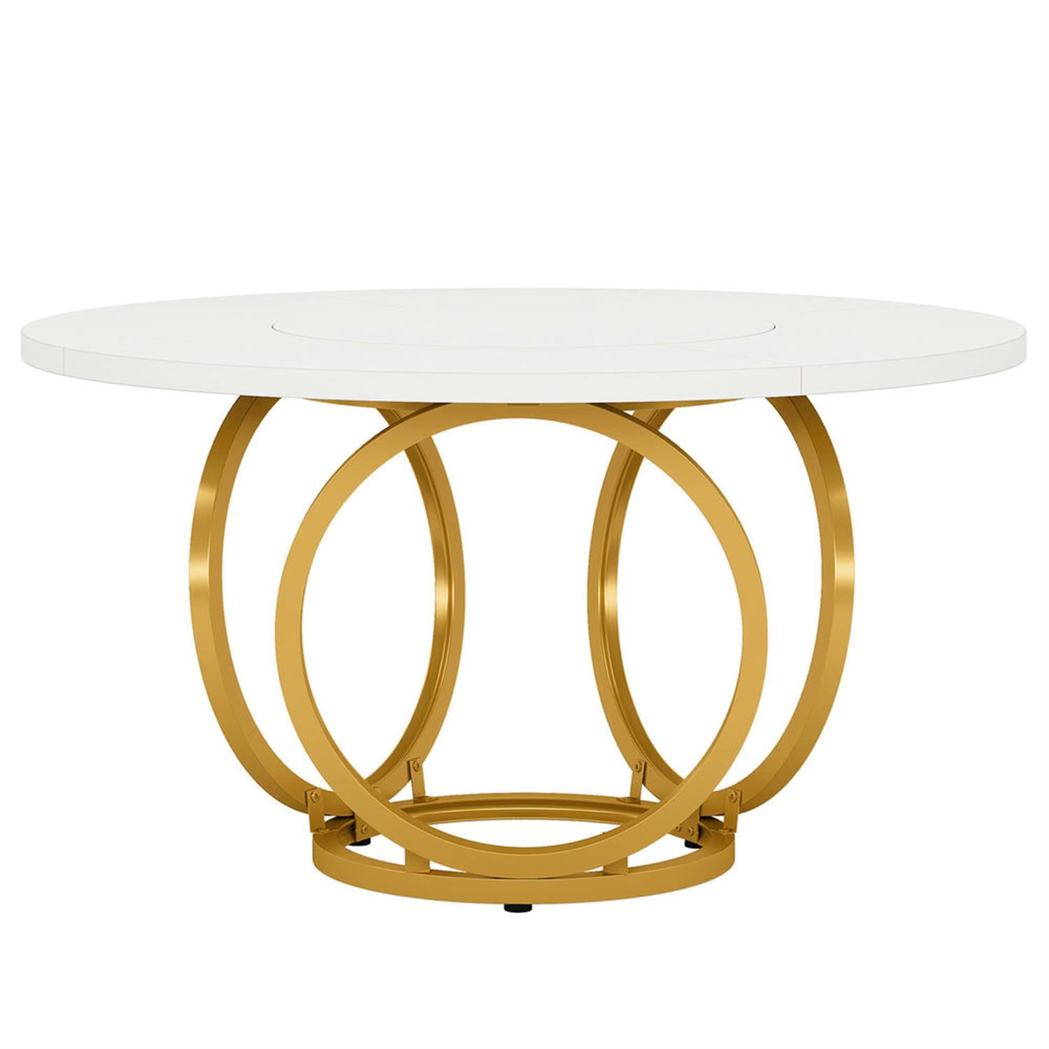 Demi Bonn 47" Modern Round Dining Table for 4 People, Kitchen Dinner Table with Metal Base for Dining Room, Home, Living Room Furniture, White