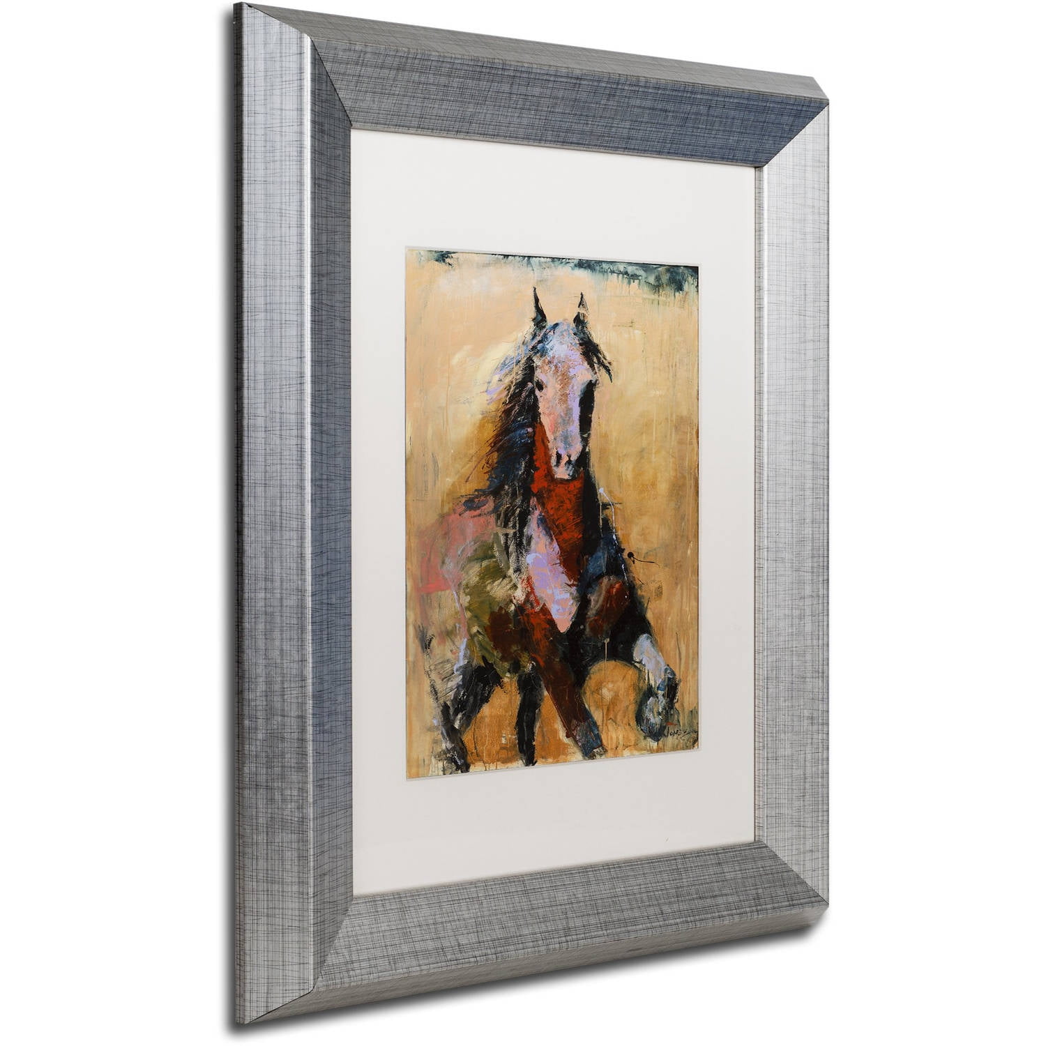 Trademark Fine Art "Golden Horse" Canvas Art by Joarez, White Matte, Silver Frame