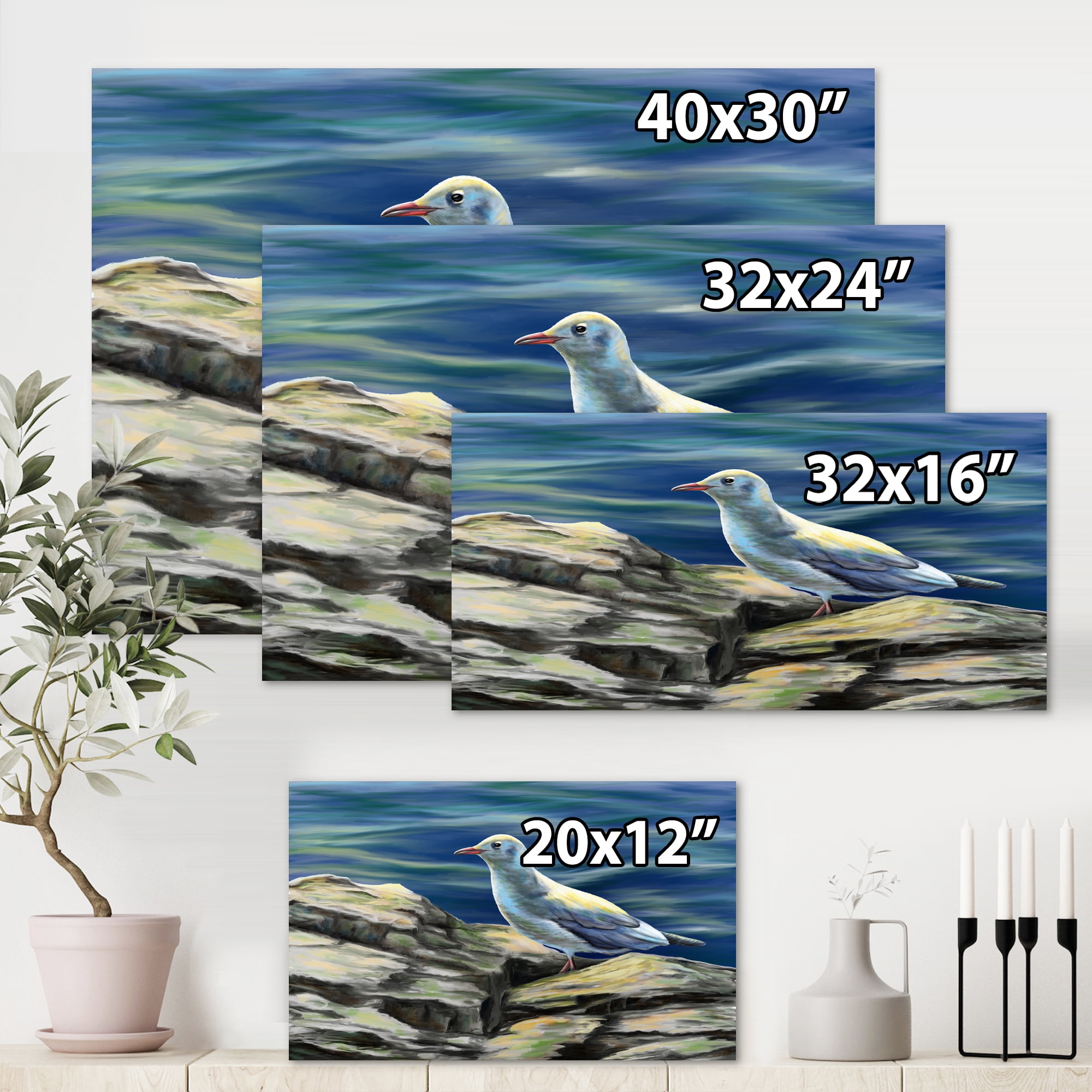 Designart ' Portrait of Seagull Birds By The Sea ' Nautical & Coastal Canvas Wall Art Print