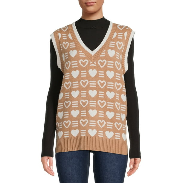 99 Jane Street Women's VNeck Patterned Hearts Sweater Vest