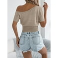 thumbnail image 4 of Womens Summer Tops Crochet Sweaters Resort Wear Short Sleeve Hollow Out Knit Tops 2025 Beach Coverup Khaki L, 4 of 8