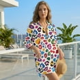 thumbnail image 3 of Xoenoiee Colorful Leopard Print Women's Swimsuit Cover Ups Shirt V-Neck Button Down Bathing Suit Coverups Beach Tunic Tops Resort Wear Plus Size, M, 3 of 7