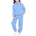 thumbnail image 2 of Spazoro Girls Boys Activewear 2 Piece Outfit with Pockets, Soft Warm Fall Winter Solid Color Long Sleeve Hoodie Sweatshirts & Jogger Pants Sets for Kids Light Blue Size 10-11, 2 of 9