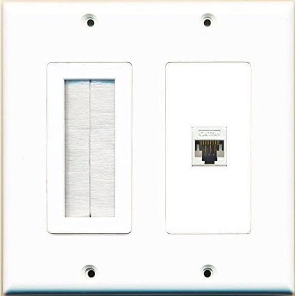 RiteAV Brush Cat5E Ethernet RJ45 Wall Plate White