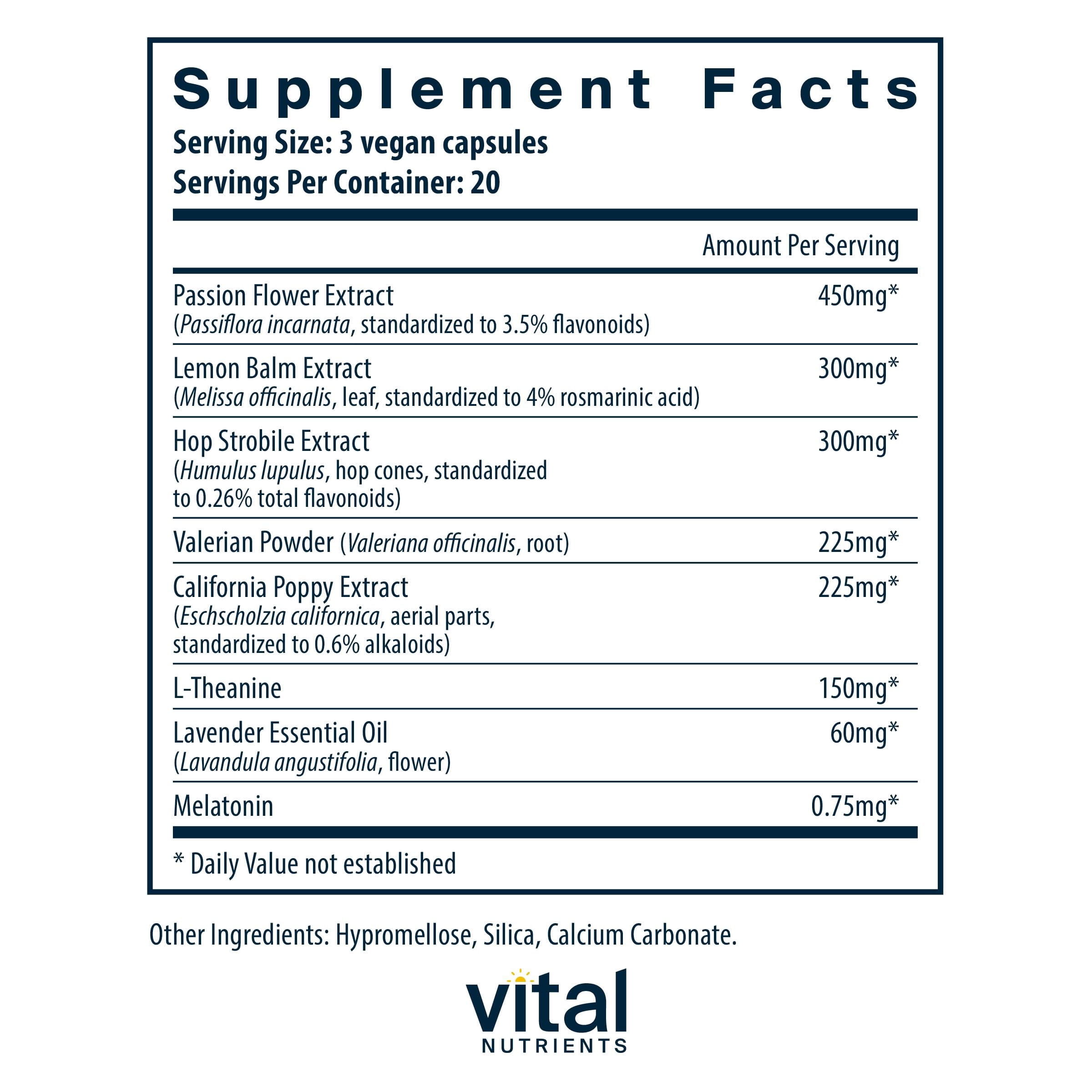 Vital Nutrients | Vegan Sleep Supplement | Promotes Relaxation and Restful Sleep | Natural for Adults | Soothing Lavender Scent | Gluten, Dairy, Soy Free | 60 Capsules