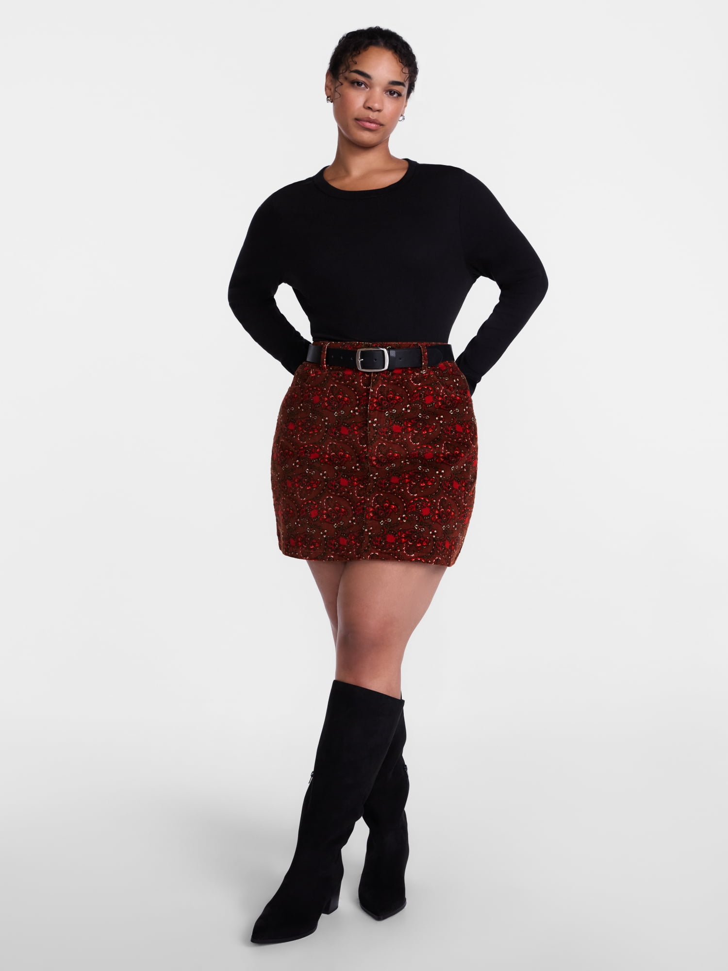 Scenario Women's and Women's Plus Corduroy Mini Skirt, 17" Length, Sizes 0-28