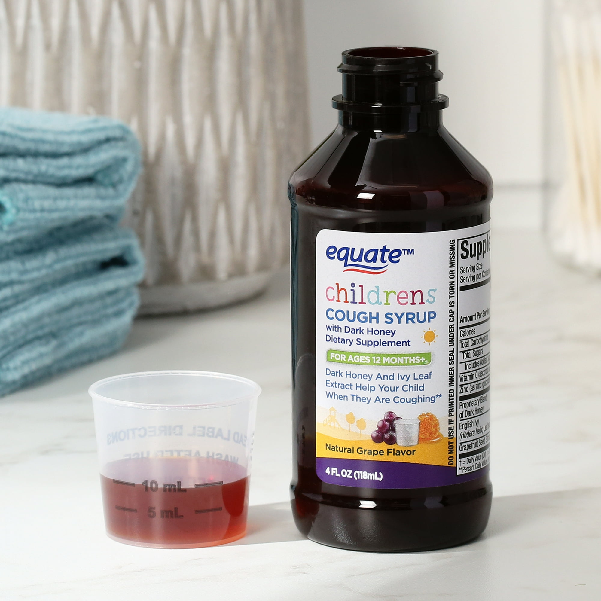 Equate Children's DrugFree Cough Syrup, Dyefree Natural