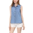 thumbnail image 3 of INSPIRE CHIC Junior's Single Breasted Point Collar Sleeveless Shirt, 3 of 6
