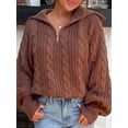 thumbnail image 3 of Gupgi Sweaters for Women Trendy Zip Up Long Sleeve Solid Color Sweater Tops Fall Lapel Cable Knit Pullover, 3 of 7