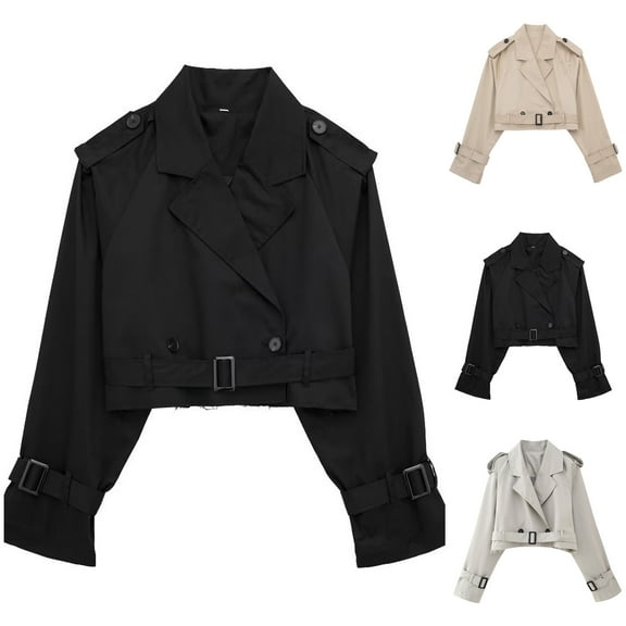 Varsity Jacket Women Long Sleeve Lapel Cropped Bomber Jacket Women 2024 Casual Lightweight Outerwear Short Coats with Pocket and Belt Fall Jackets for Women 2024