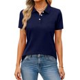 thumbnail image 2 of Qwertyu Womens Collared Polo Shirts Cotton Wicking Casual Lapel Tops Lightweight Short Sleeve Solid Color Dressy Summer Button Down Shirt Navy XL, 2 of 5