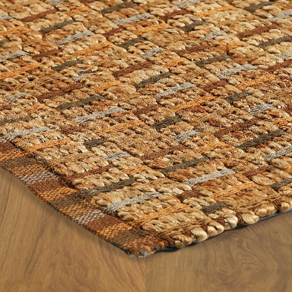 LR Home Ollie 9' x 12' Brown/Beige Checkered Stripe Braided Jute Indoor Area Rug