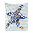 thumbnail image 1 of Starfish Soft Flannel Fleece Blanket, Cartoon Styled Starfish with Summer Season Vacation Accessories Striped Backdrop, Cozy Plush for Indoor and Outdoor Use, 50" x 60", Multicolor, by Ambesonne, 1 of 6