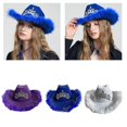 thumbnail image 2 of Funny Party Hats Cowboy Hat Western Hat Womens Adult Cowboy Hat Furry Trims Fedora Hat Costume Accessories Yellow, 2 of 5