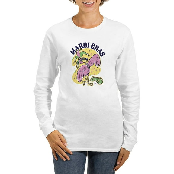 CafePress - Mardi Gras Flamingo Long Sleeve T Shirt - Women's Long Sleeve Graphic Casual T-Shirt