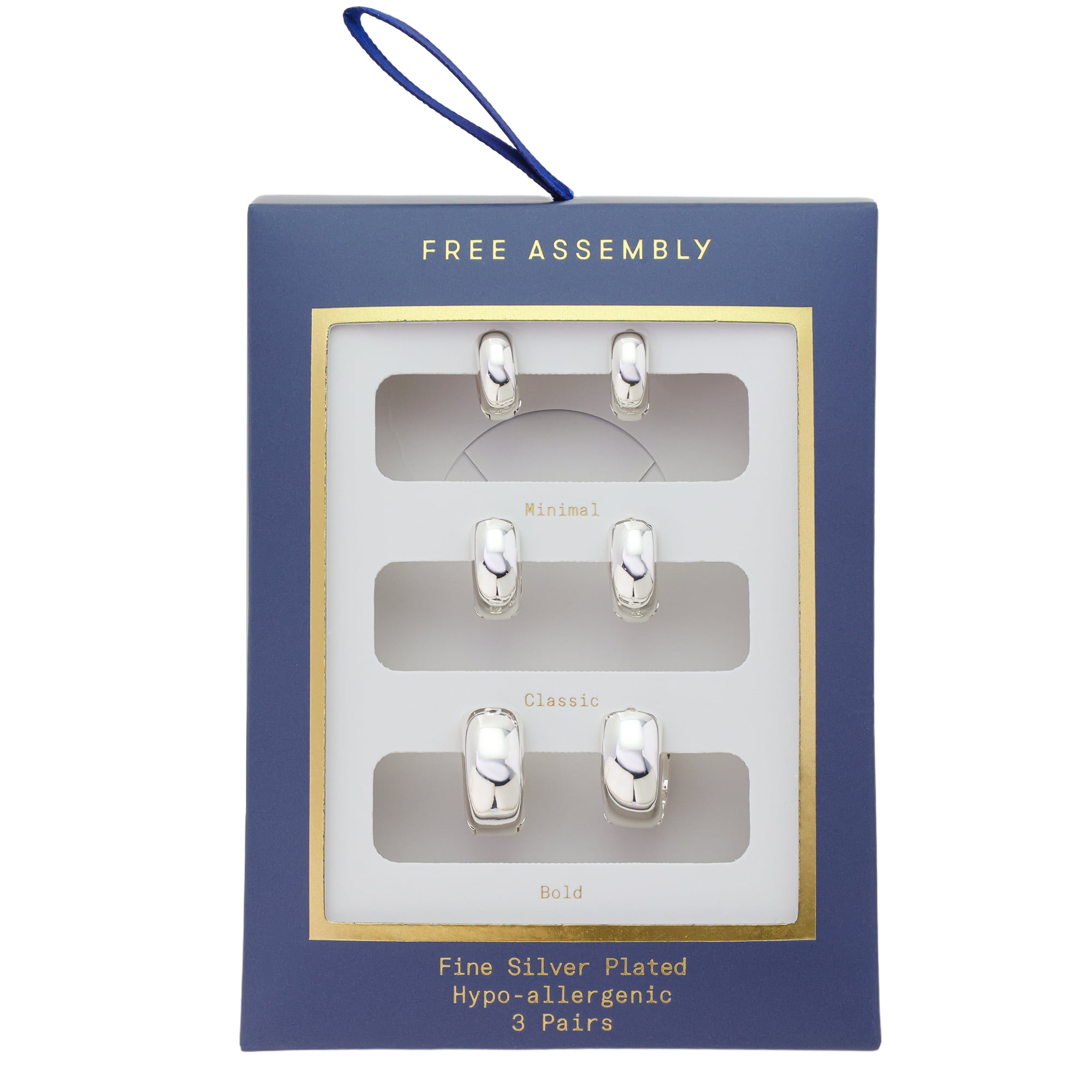 Free Assembly Women's Demi Fine Silver Plated Hoop Earring Set, 3-Pairs