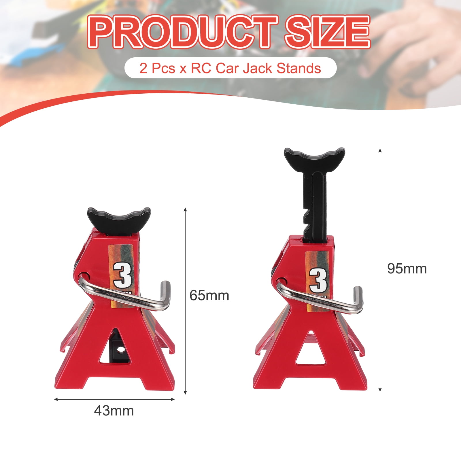 Uxcell RC Car Jack Stands,1/10 Scale 3 Ton Rc Accessories,for SCX10 TRX4 D90 CC01 RC Truck ,Red,2 pcs