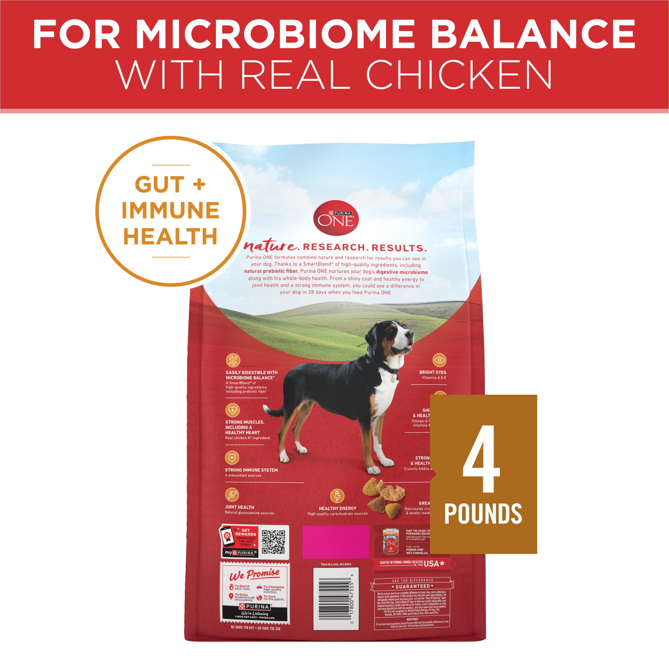 Purina One Dry Dog Food for Adult Dogs High Protein, Real Chicken & Rice, 4 lb Bag