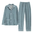 thumbnail image 3 of Conairie Mens Pajamas Set Two Piece Plaid Print Long Sleeve Collared Button Top And Pants Sleep Pajama Sleepwear Loungewear with Pockets Green XL, 3 of 3