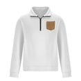thumbnail image 5 of HOOMEUMY Mens Half-Zip Pullover Workout Long Sleeve Clothes Fashion 2025 Trendy Classic Solid Coat Stand Collar Jacket Loose Fit Design Casual White S, 5 of 6