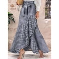 thumbnail image 4 of Women'S Casual Plaid Mermaid Maxi Skirt A Line Irregular Ruffle Hem Fishtail Long Skirt Navy Blue XXXL, 4 of 5