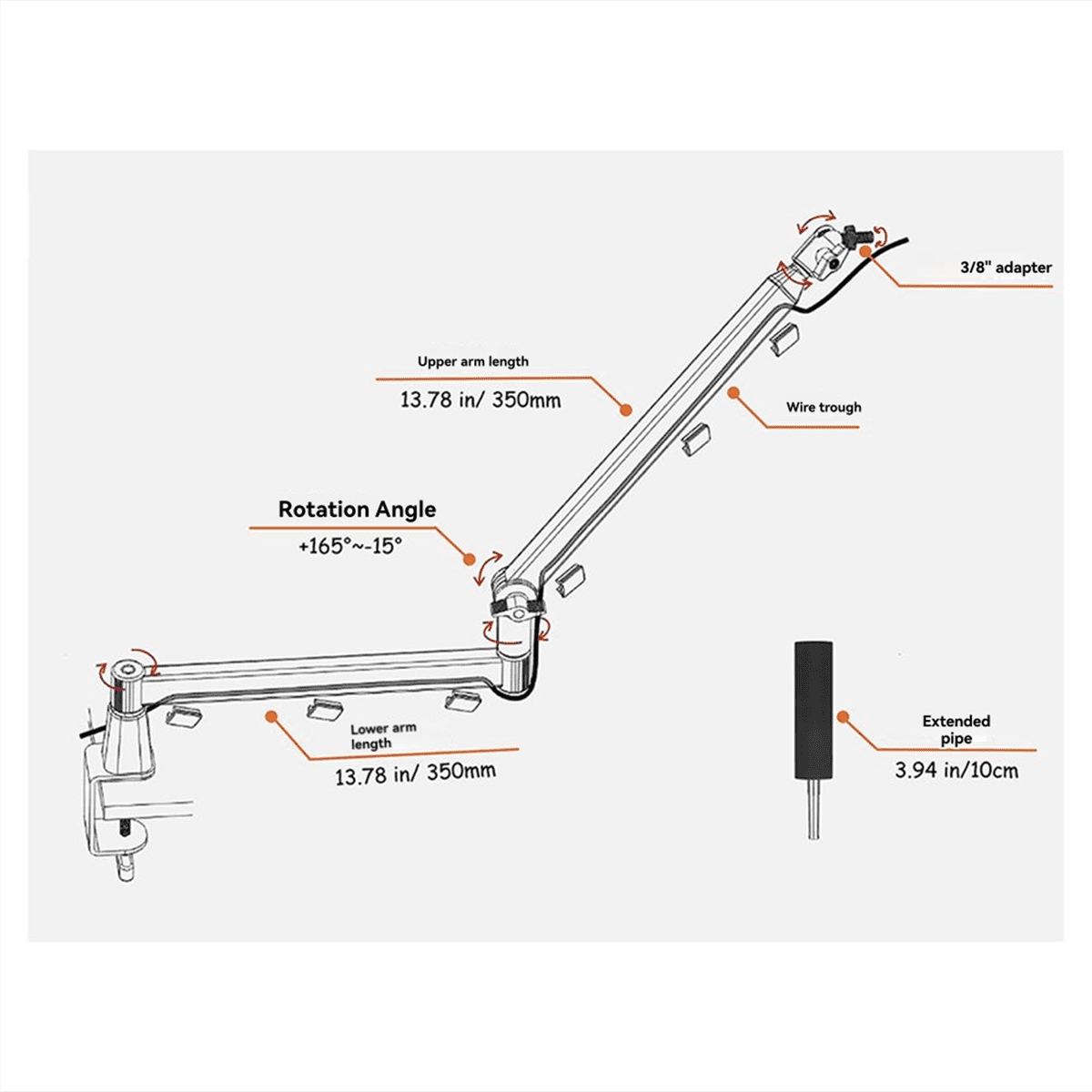 Low Position Microphone Boom Arm,360°Rotatable Mic Stand,Microphone Holder with 3/8inch 5/8inch Adapters,Microphone Arm,1 * Cantilever bracket 1 * English manual 1 set * accessories,Black