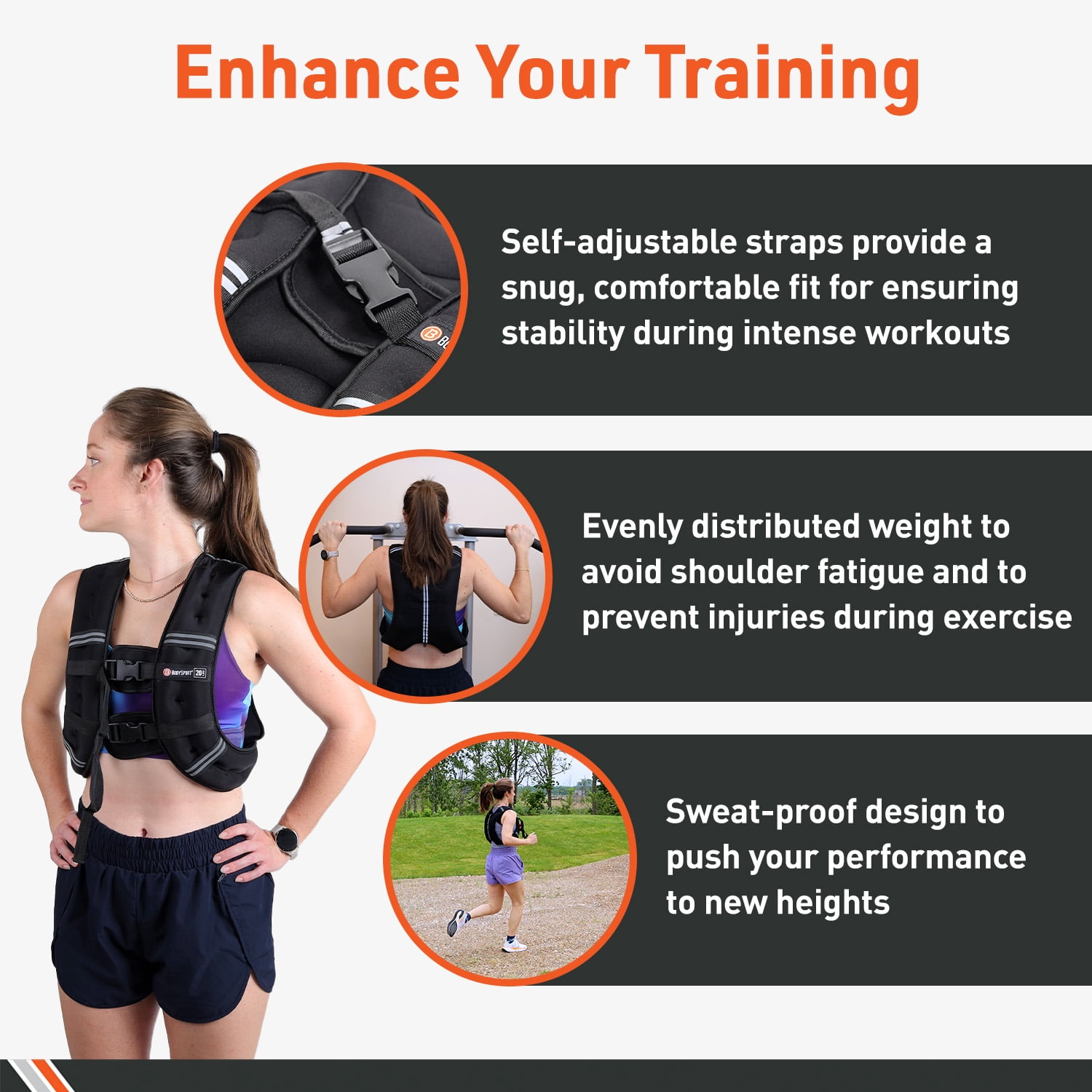 Body Sport Weighted Vest, 15 lb. - Adjustable Fitness Vest for Strength Training, Running, Walking, and Endurance Workouts
